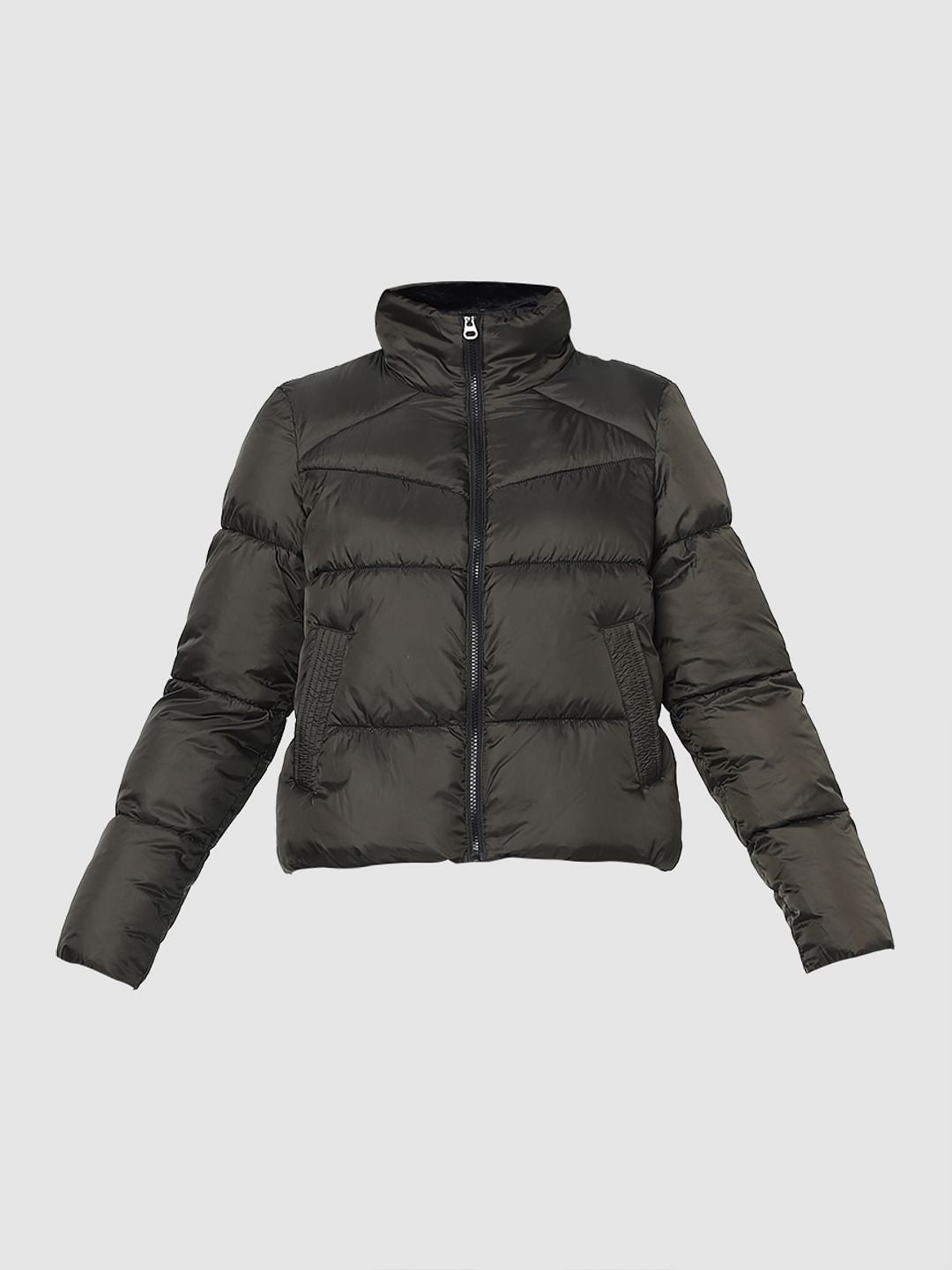 Dark Olive Short Puffer Jacket