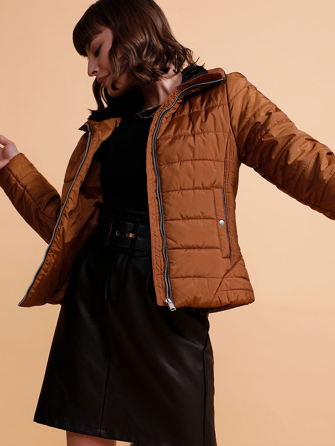 Brown High Neck Puffer Jacket