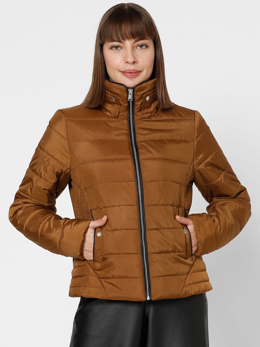 Brown High Neck Puffer Jacket