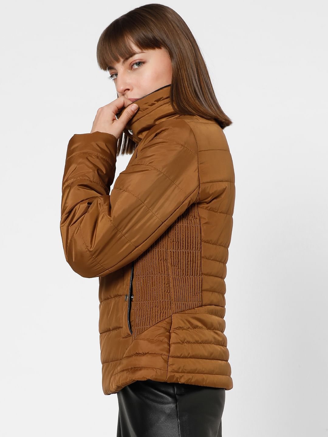 Brown High Neck Puffer Jacket