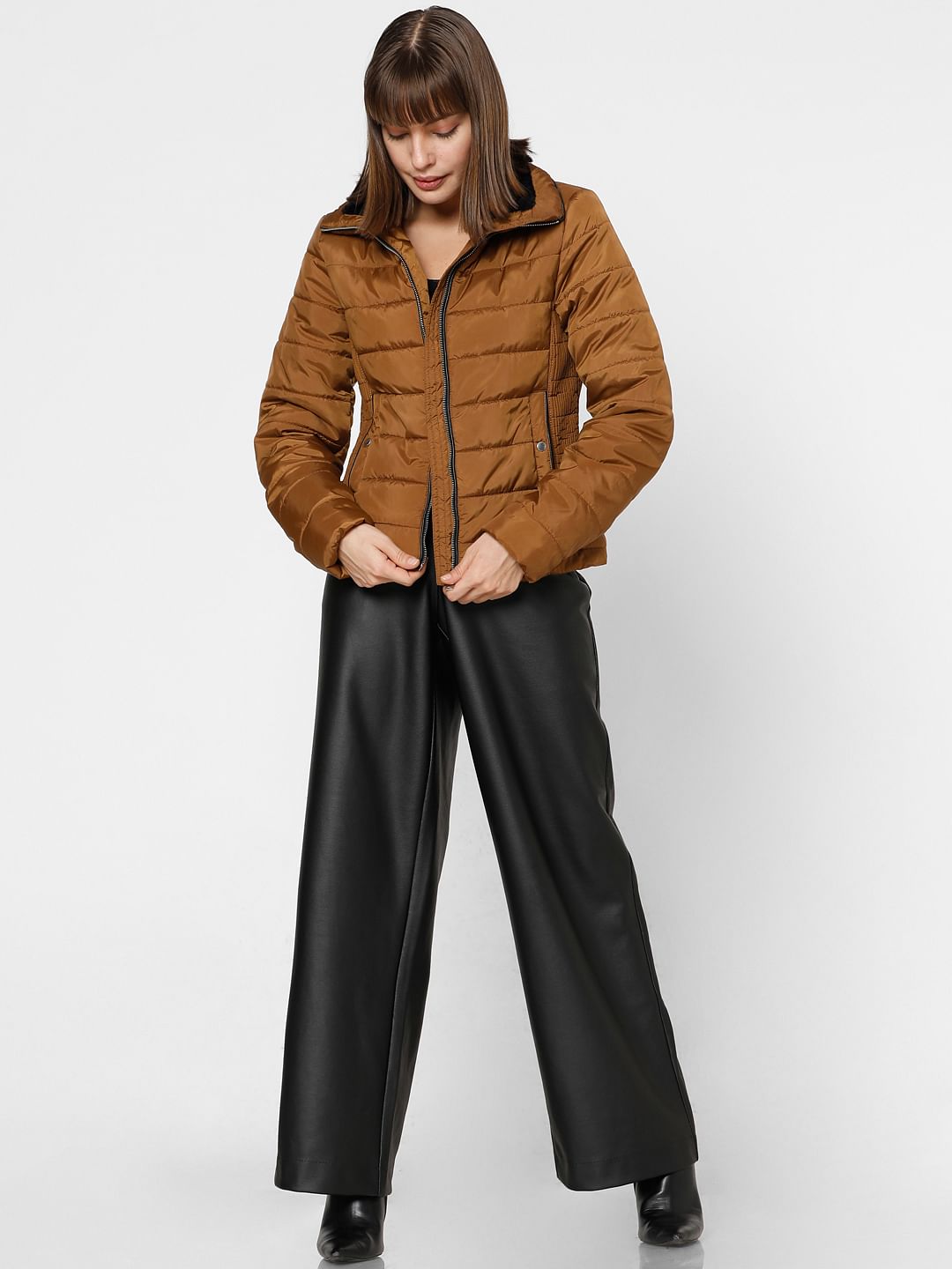 Brown High Neck Puffer Jacket