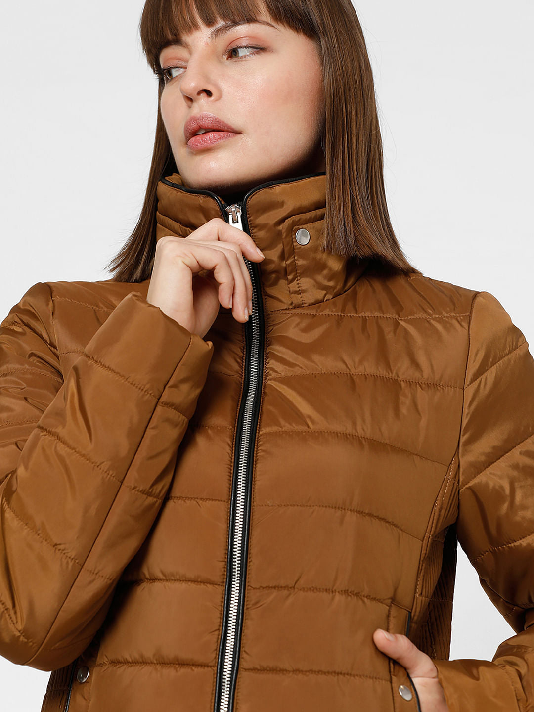 Brown High Neck Puffer Jacket