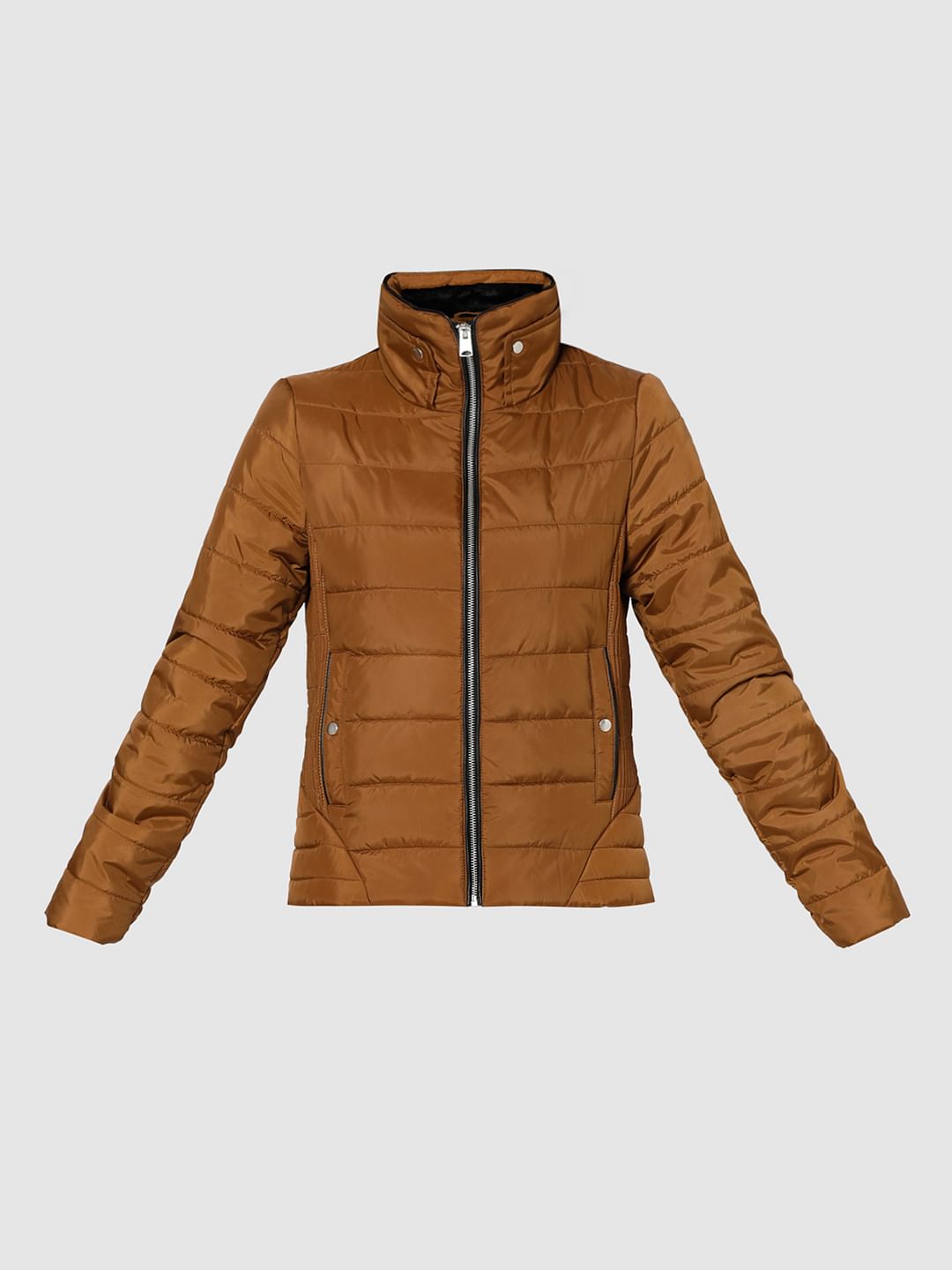 Brown High Neck Puffer Jacket