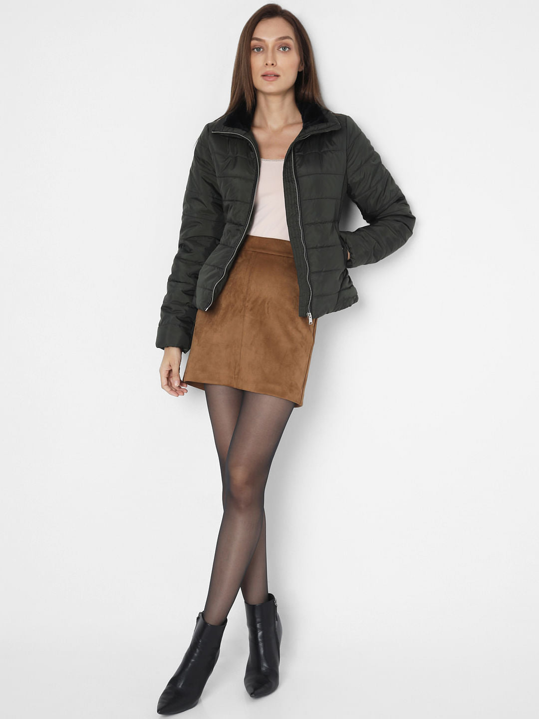 Dark Green Short Puffer Jacket