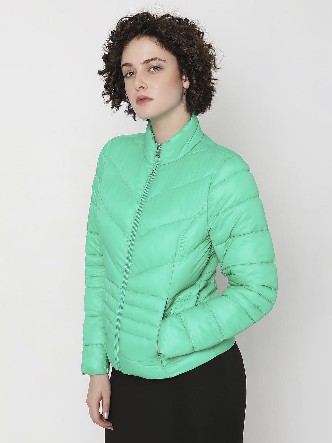 Green Turtle Neck Puffer Jacket