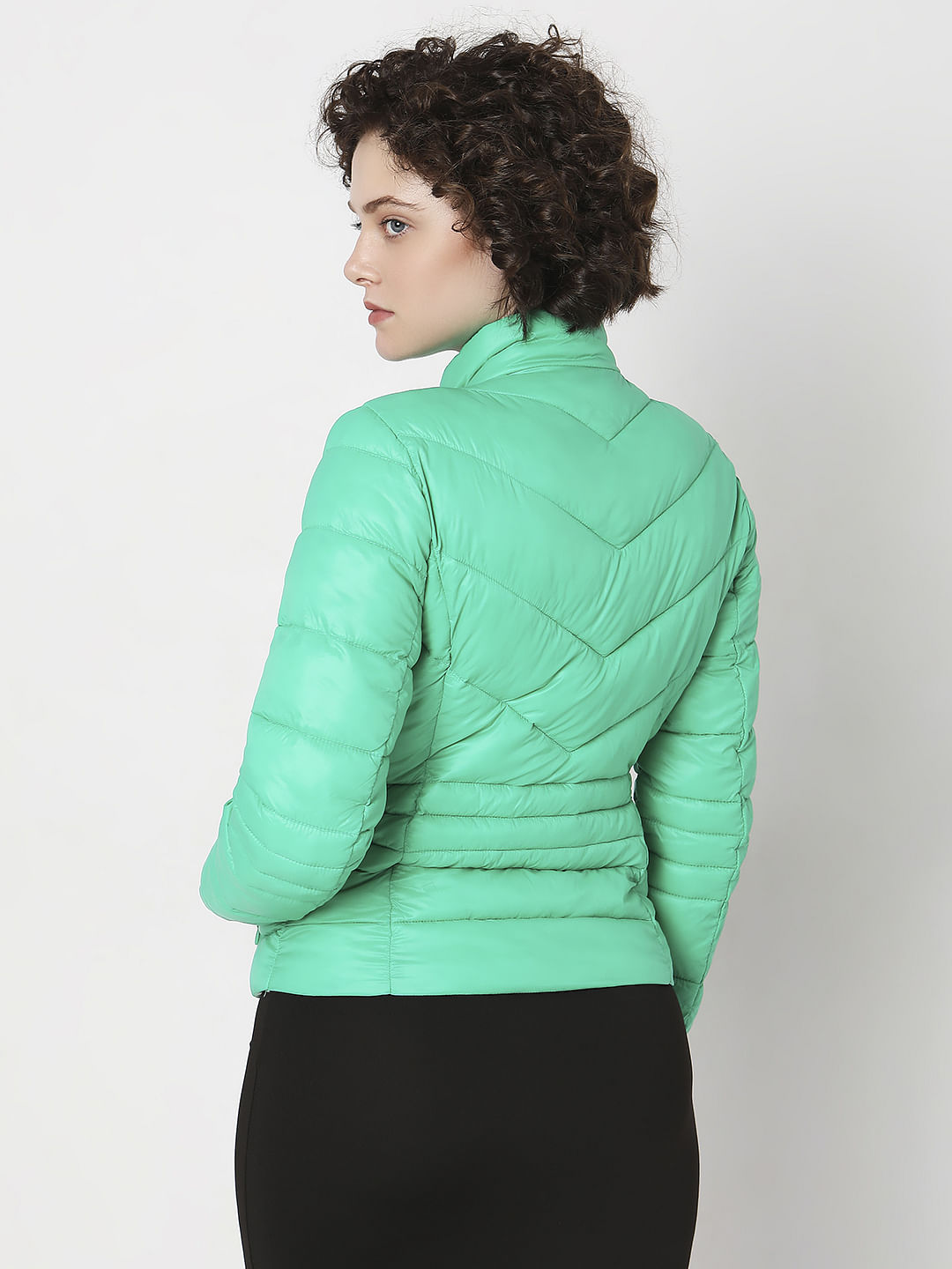 Green Turtle Neck Puffer Jacket
