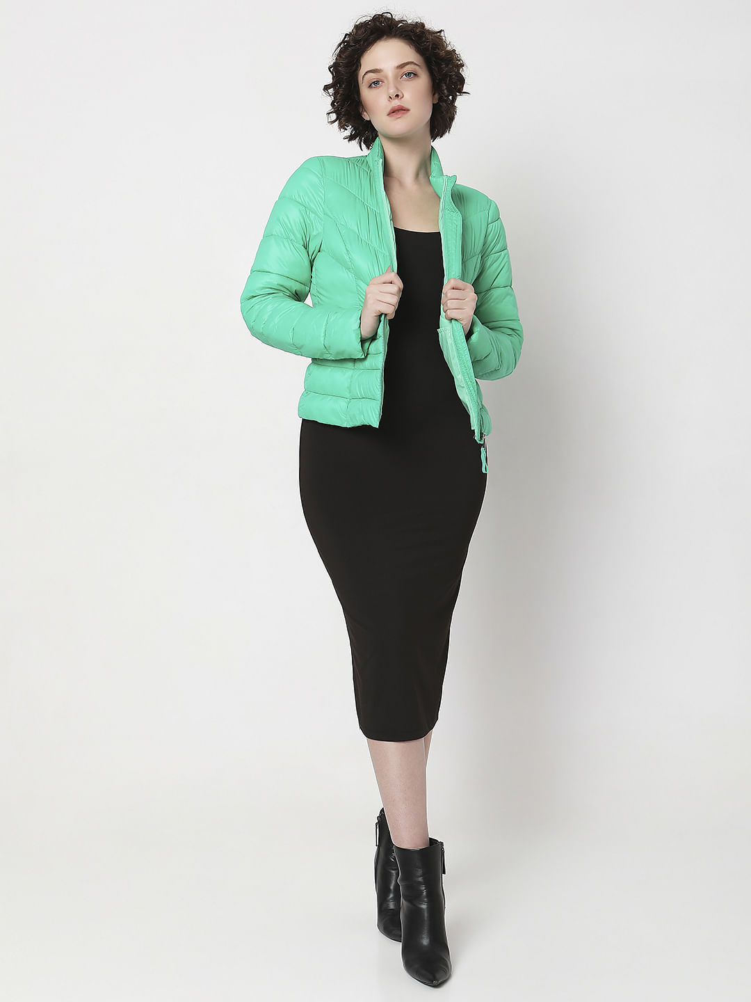 Green Turtle Neck Puffer Jacket