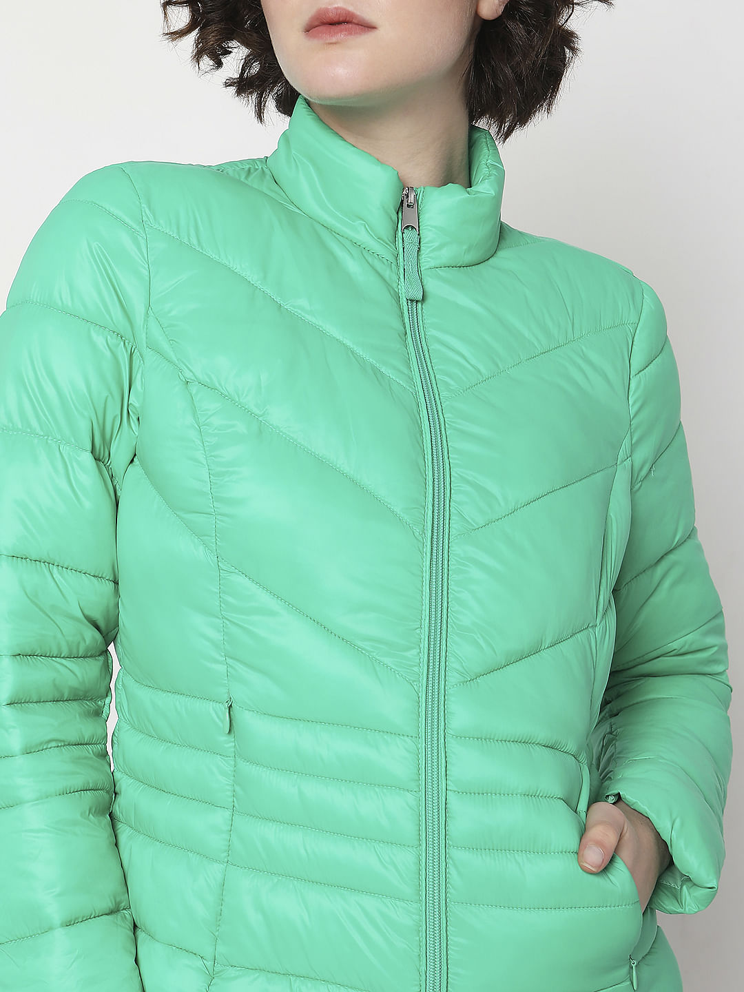 Green Turtle Neck Puffer Jacket