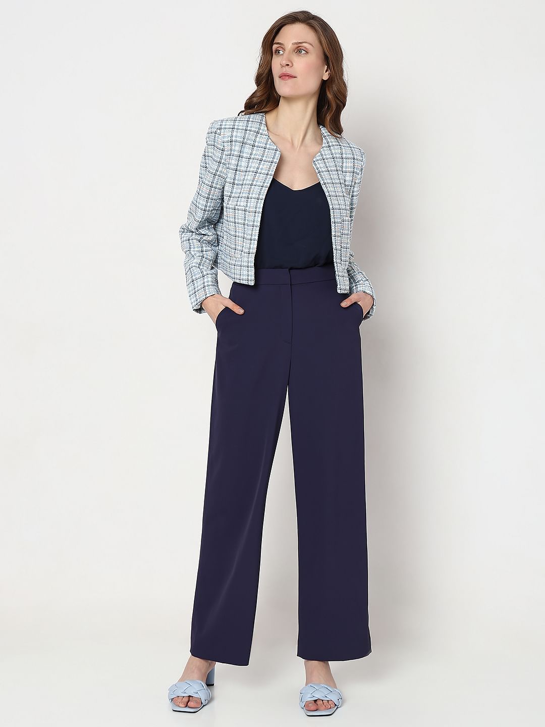 Blue Tweed Cropped Co-Ord Set Blazer