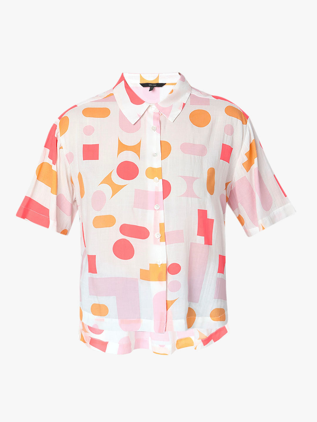 White Geometric Print Shirt