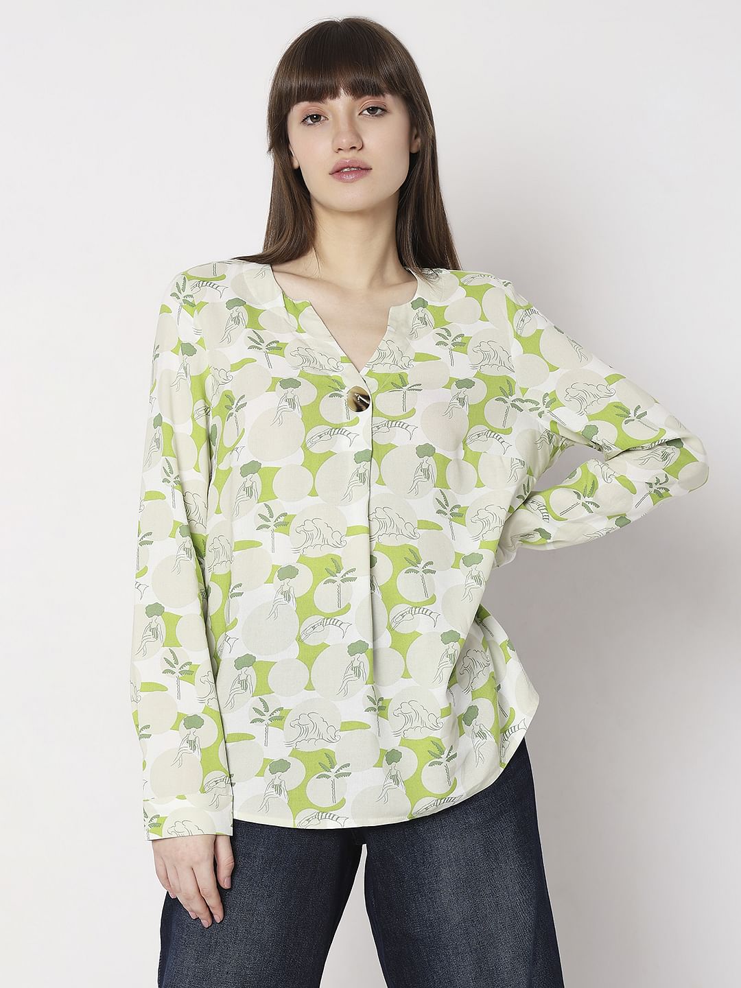 Green Floral Print Top