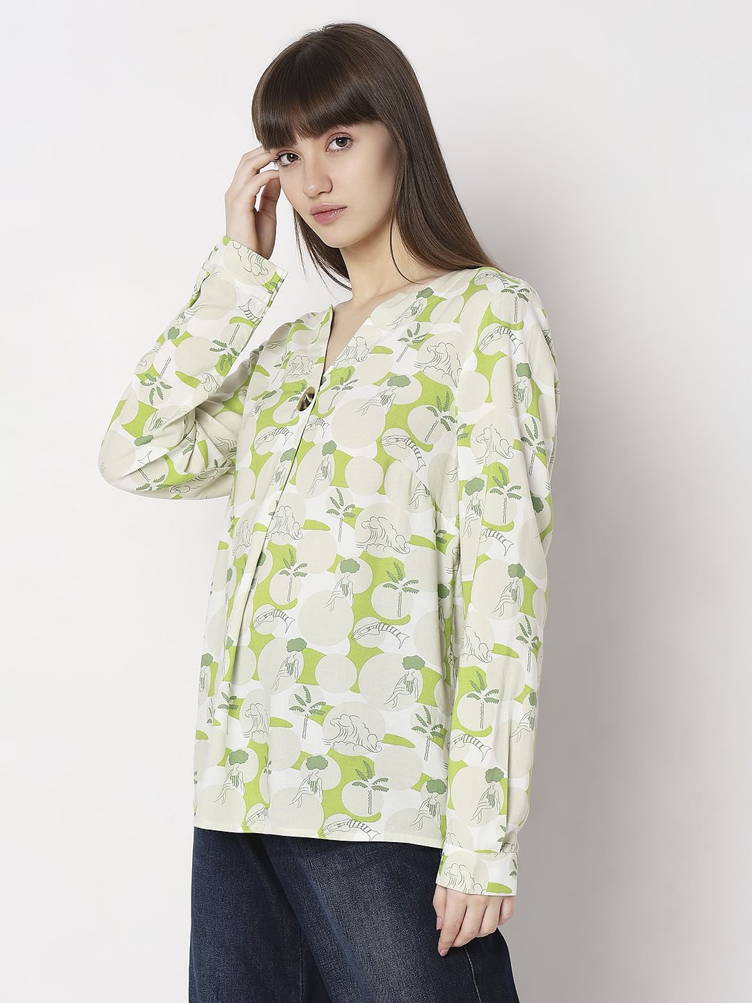 Green Floral Print Top