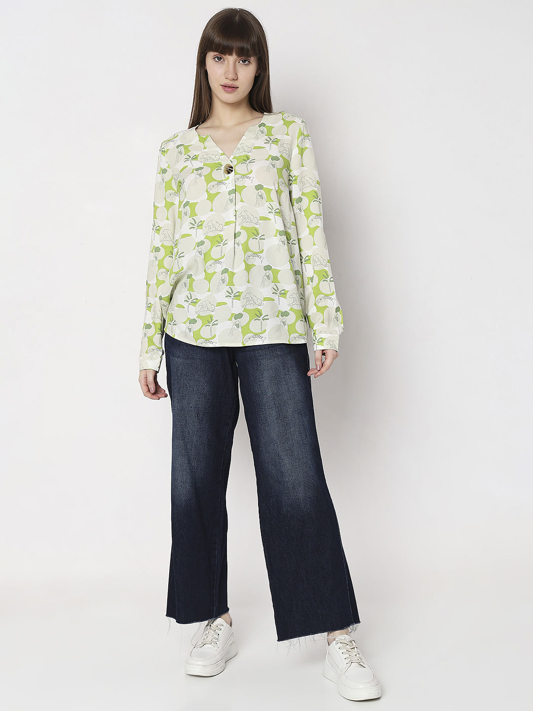 Green Floral Print Top