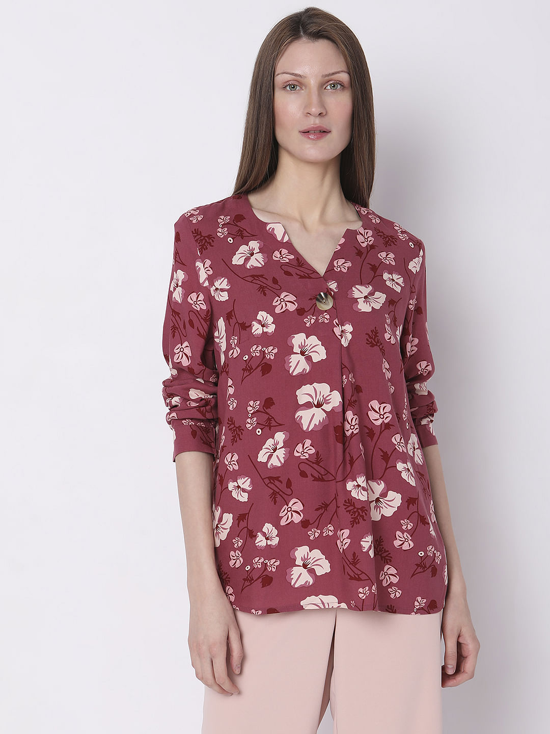 Dark Pink Floral Print Top