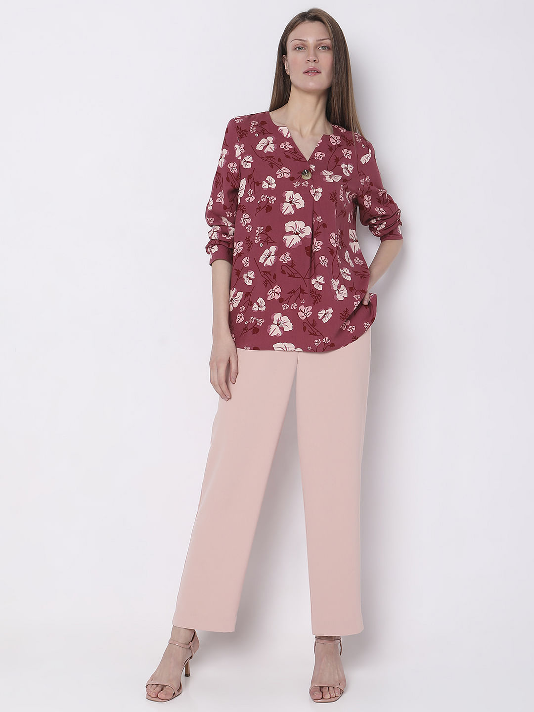 Dark Pink Floral Print Top