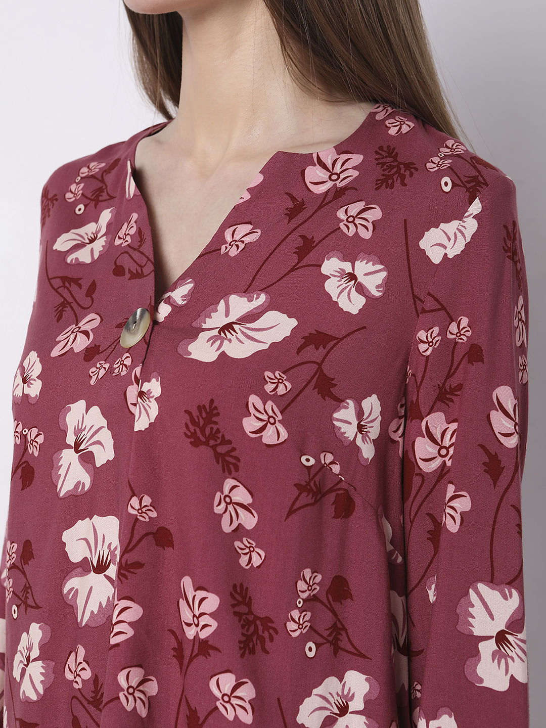Dark Pink Floral Print Top
