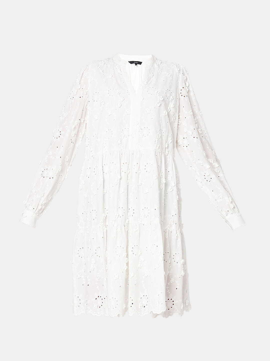 White Schiffli Tiered Dress