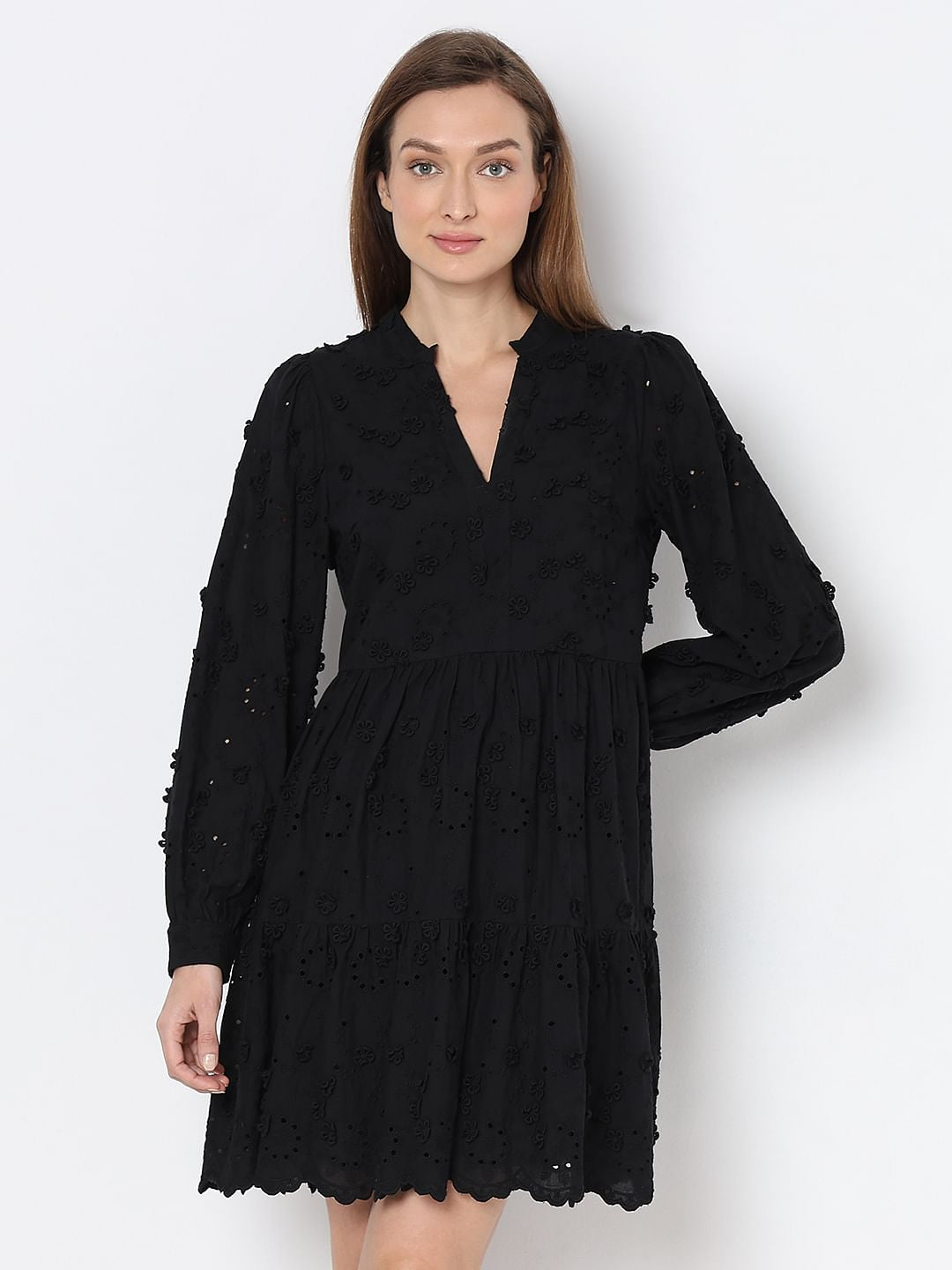 Black Schiffli Fit & Flare Dress