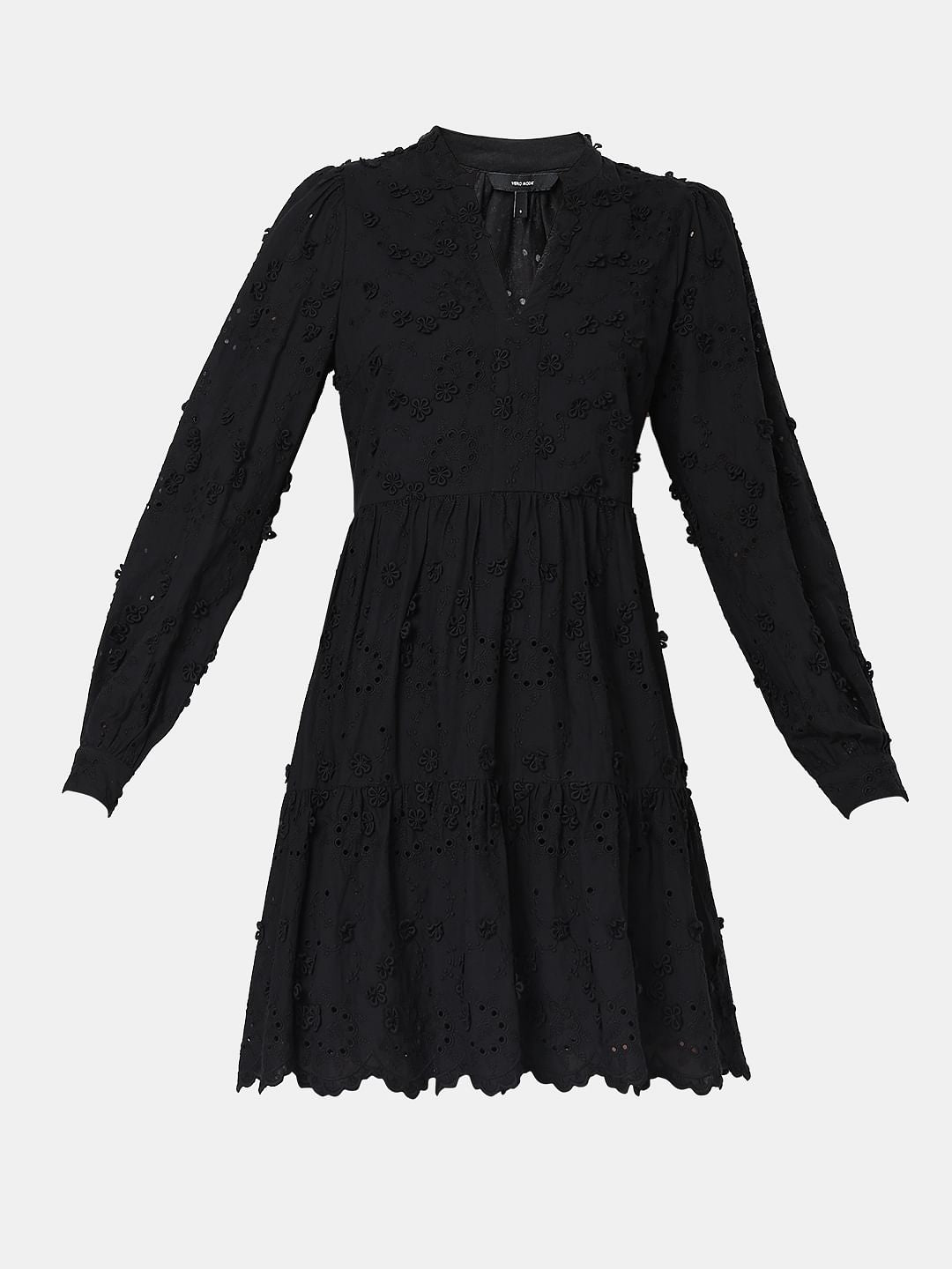 Black Schiffli Fit & Flare Dress