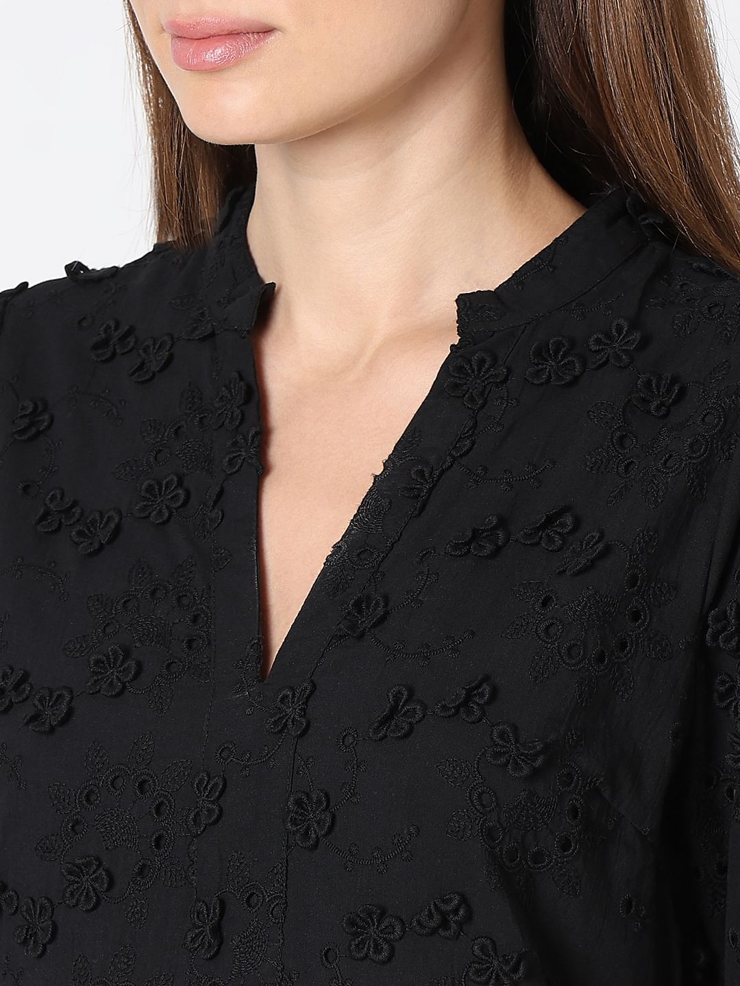 Black Schiffli Fit & Flare Dress