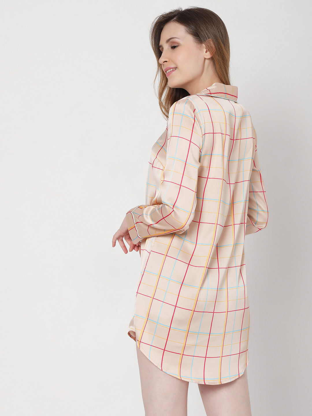 Beige Check Nightwear Dress