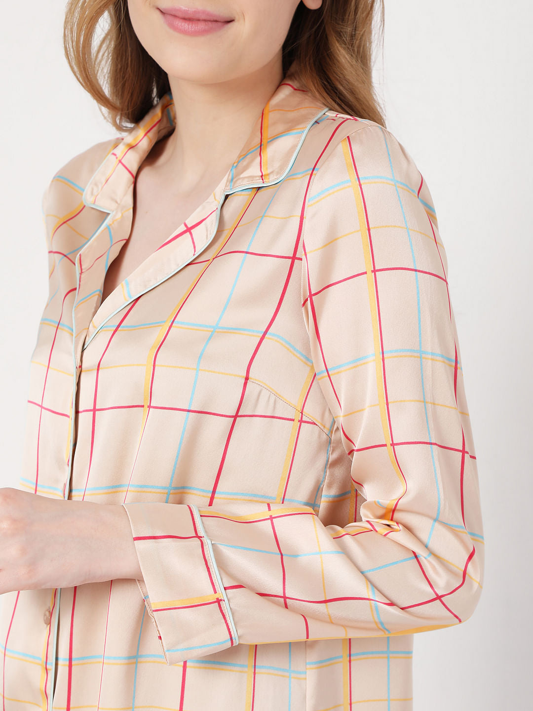 Beige Check Nightwear Dress