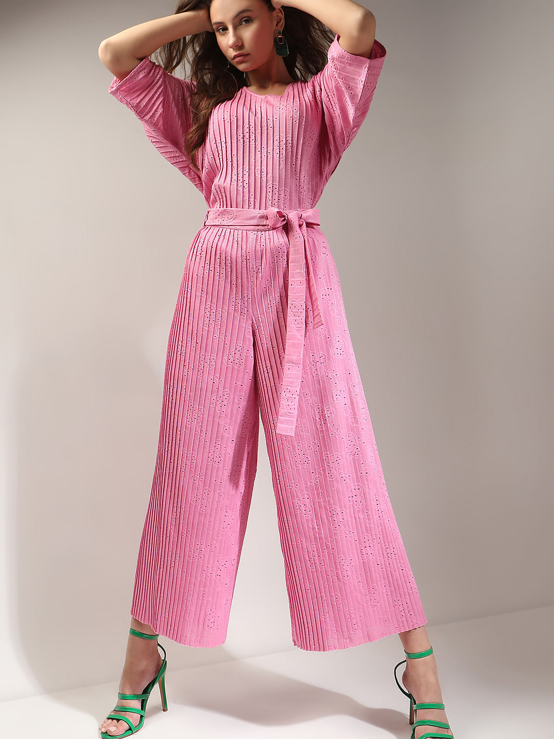 Pink Plisse Co-Ord Set Pants