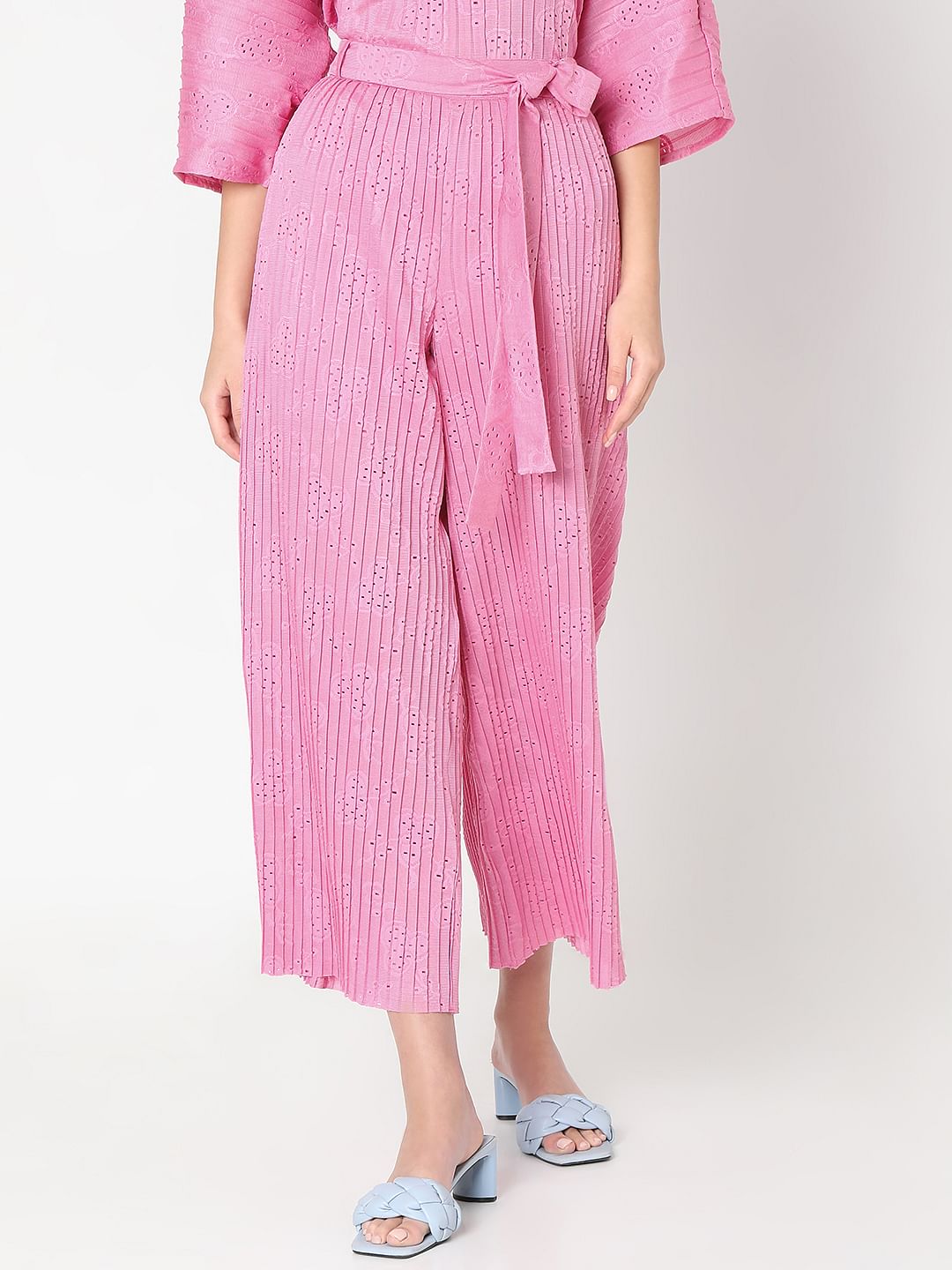 Pink Plisse Co-Ord Set Pants