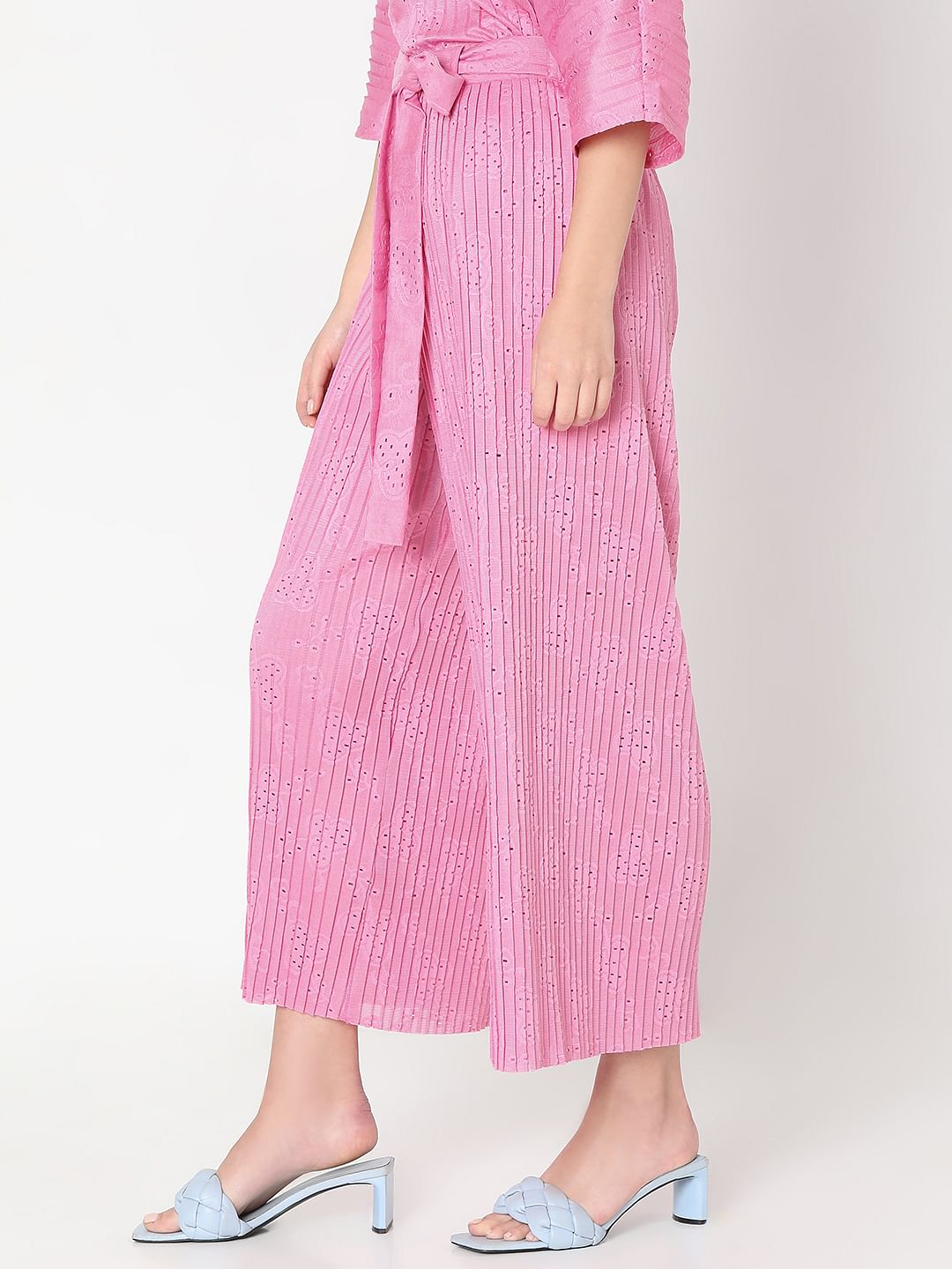 Pink Plisse Co-Ord Set Pants