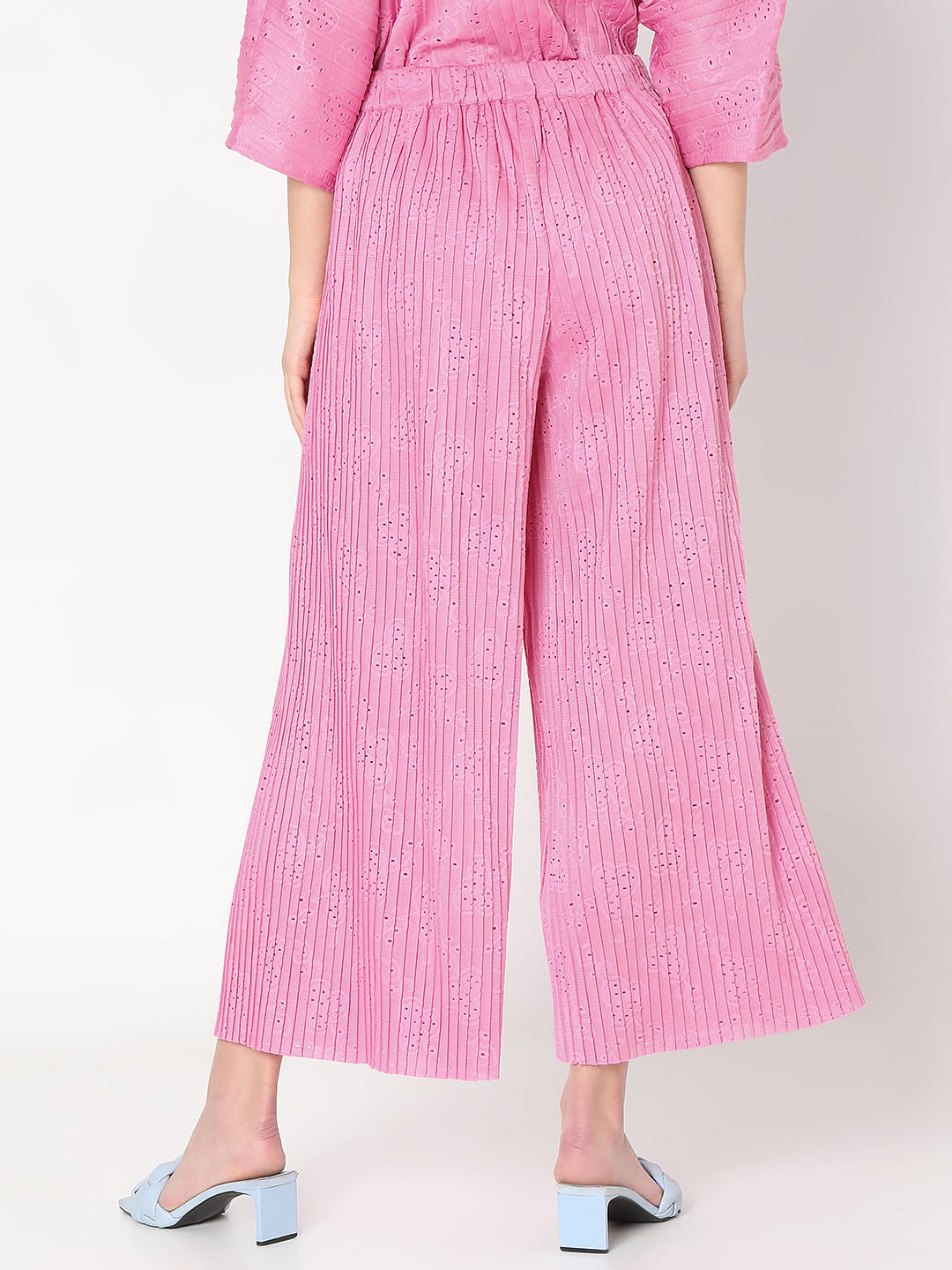 Pink Plisse Co-Ord Set Pants