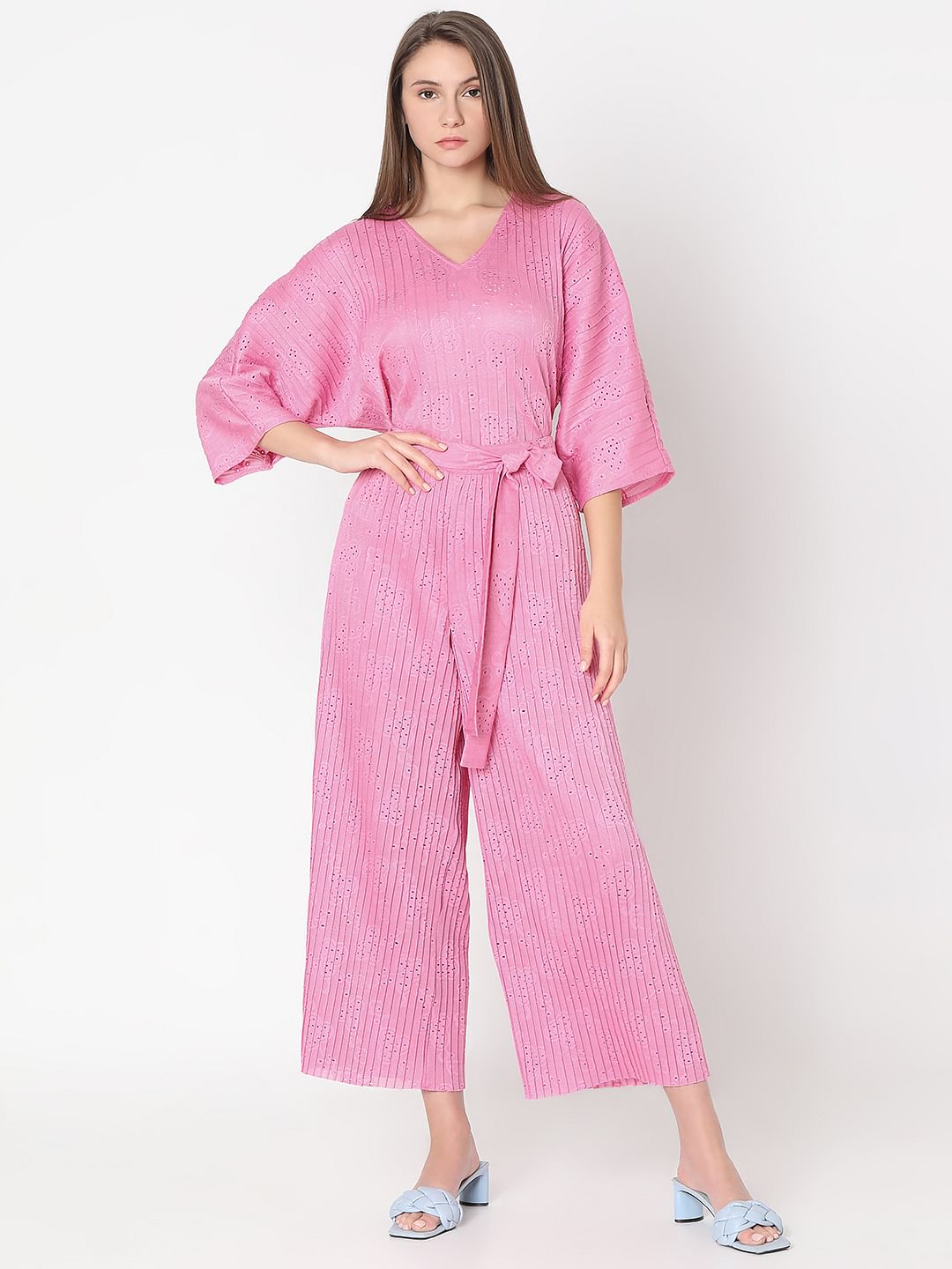 Pink Plisse Co-Ord Set Pants