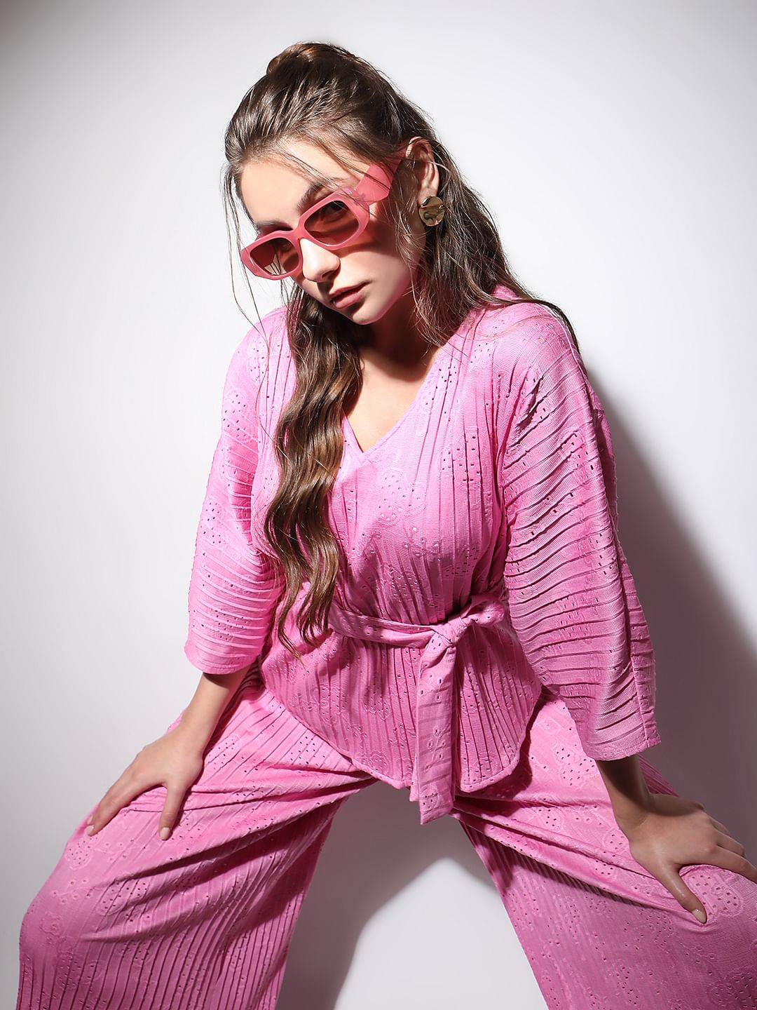 Pink Plisse Co-Ord Set Top