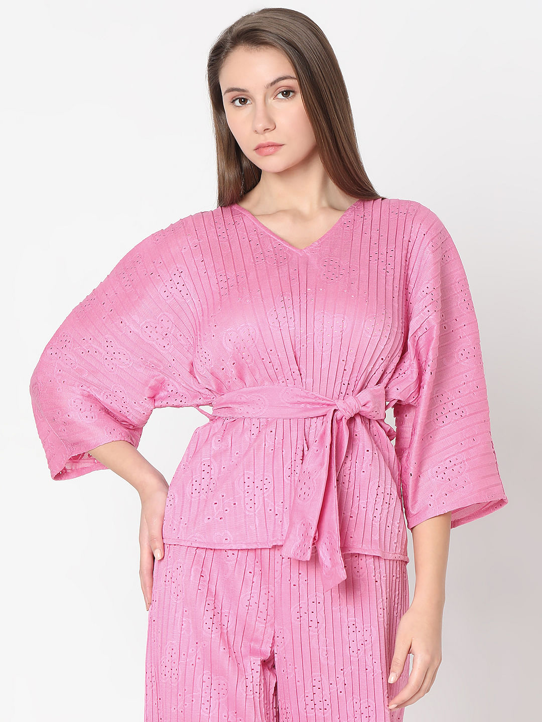Pink Plisse Co-Ord Set Top