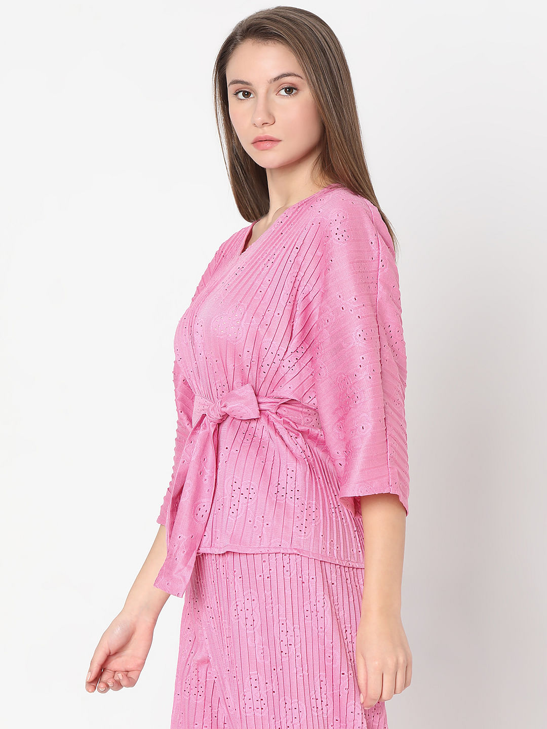 Pink Plisse Co-Ord Set Top