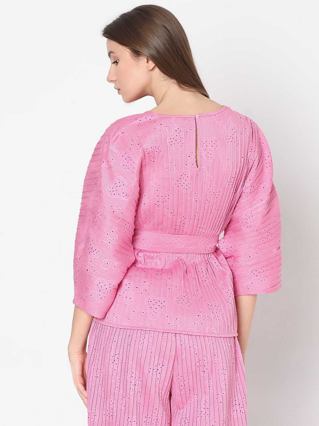 Pink Plisse Co-Ord Set Top