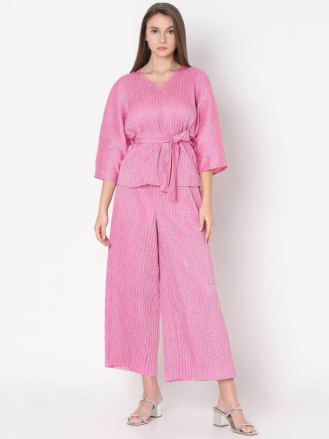 Pink Plisse Co-Ord Set Top