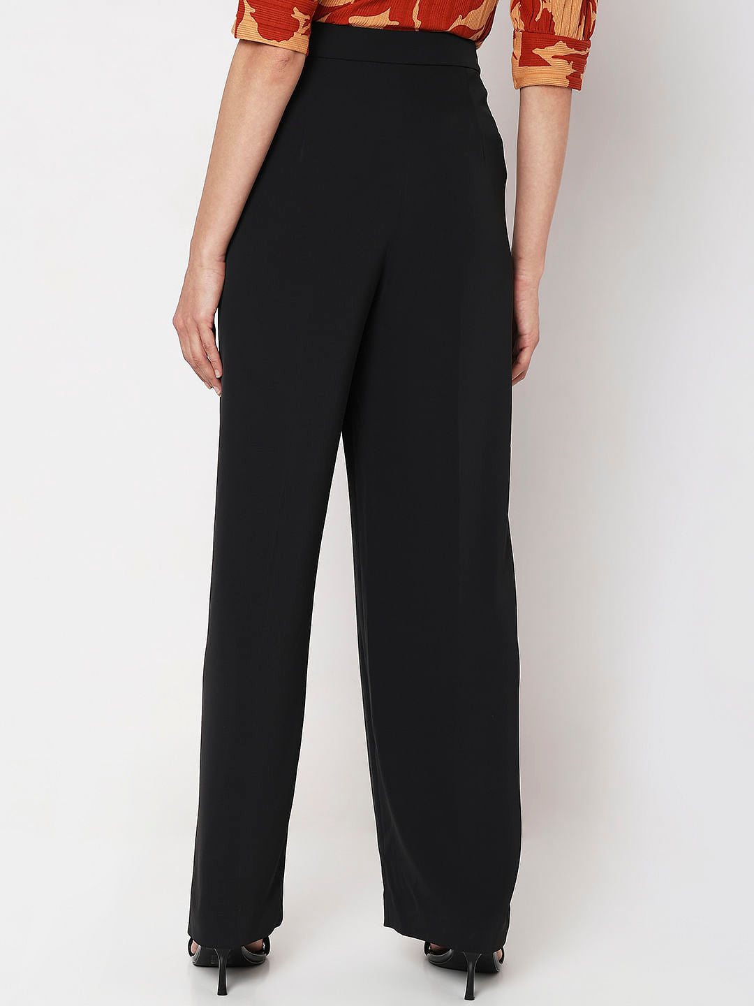 Black High Rise Straight Fit Pants