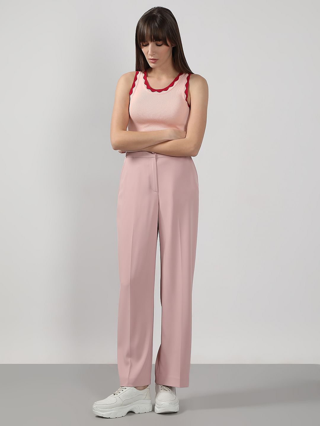 Pink High Rise Flared Pants