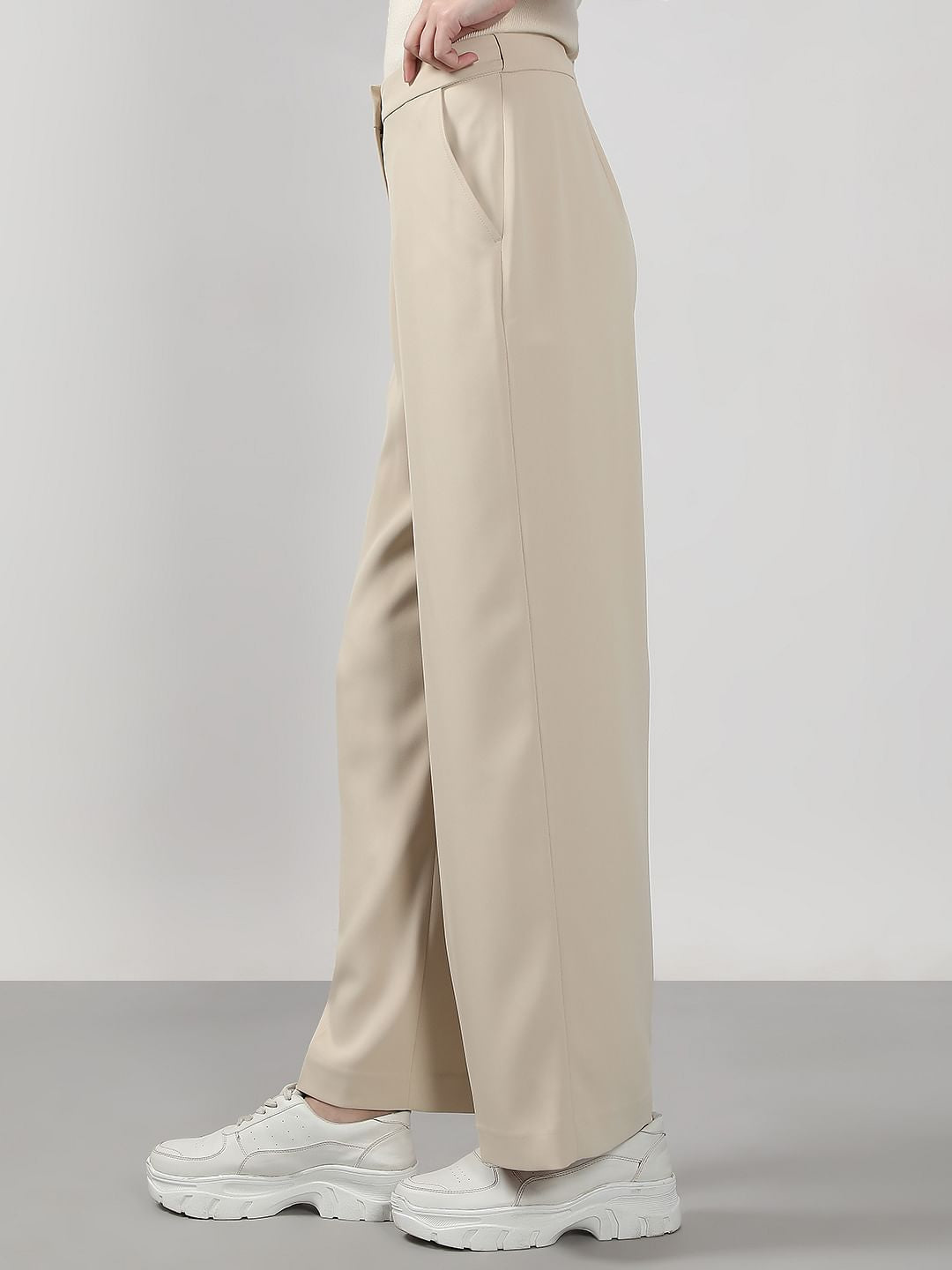 Beige High Rise Flared Pants