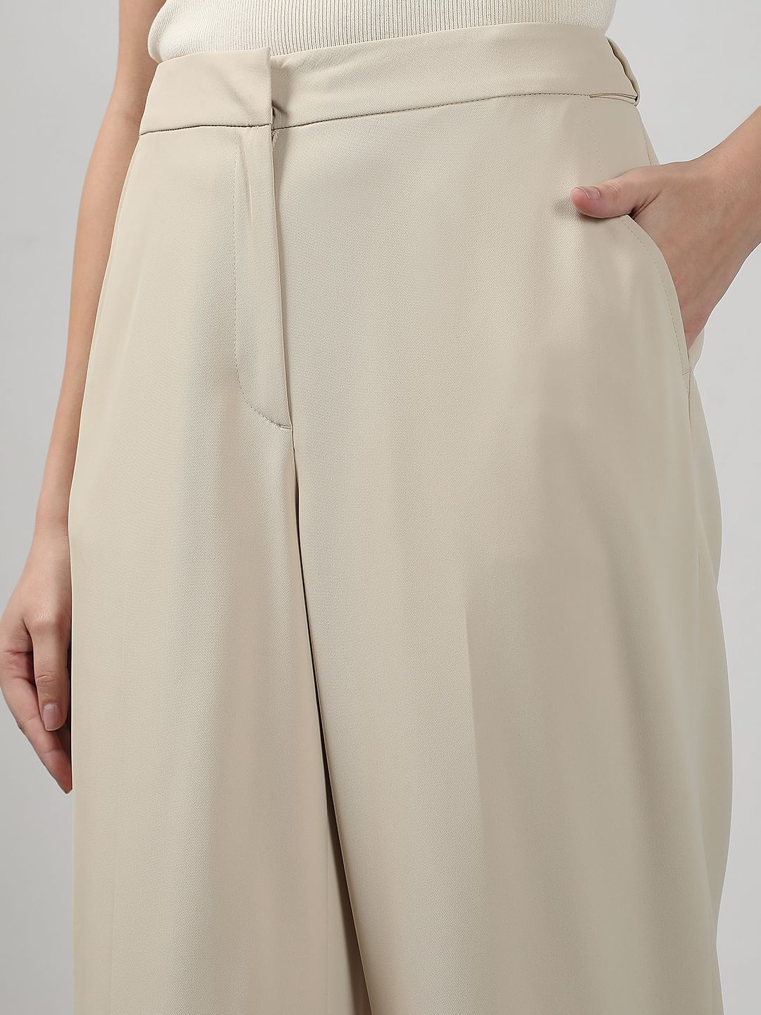 Beige High Rise Flared Pants