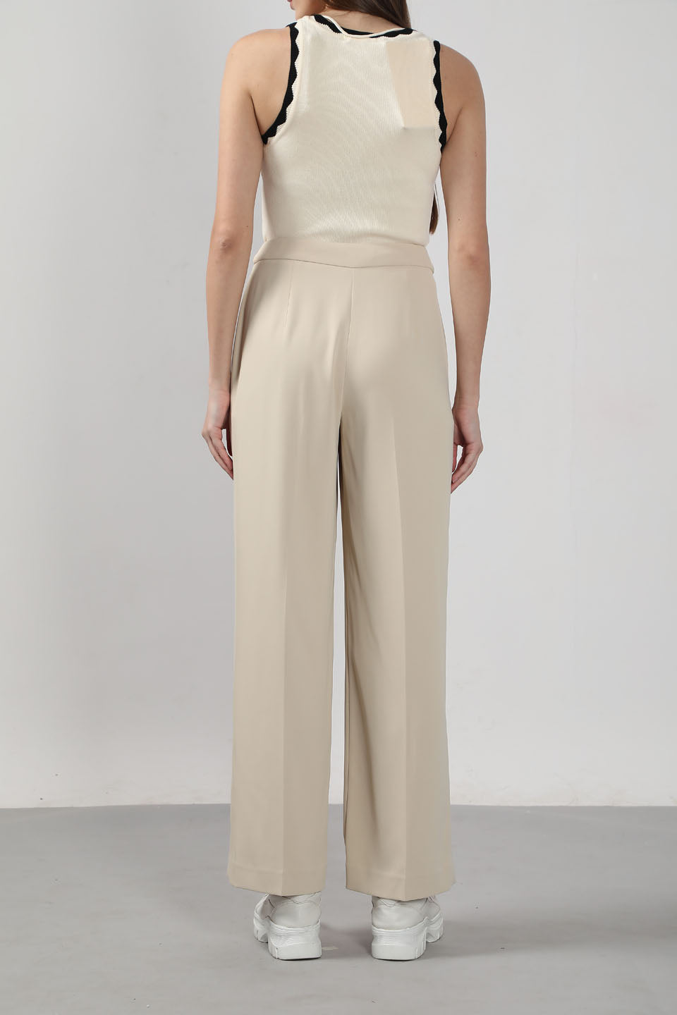 Beige High Rise Flared Pants