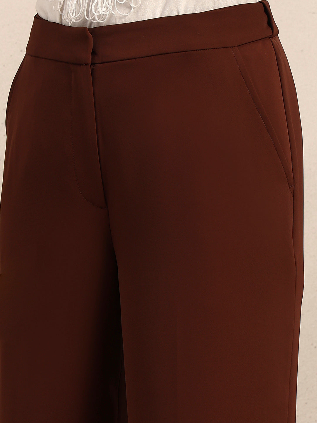 High Rise Wide Leg Pants - Brown
