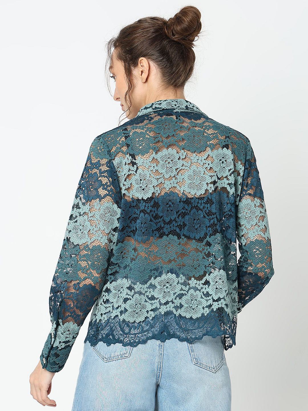 Teal Lace Full Sleeves Shirt