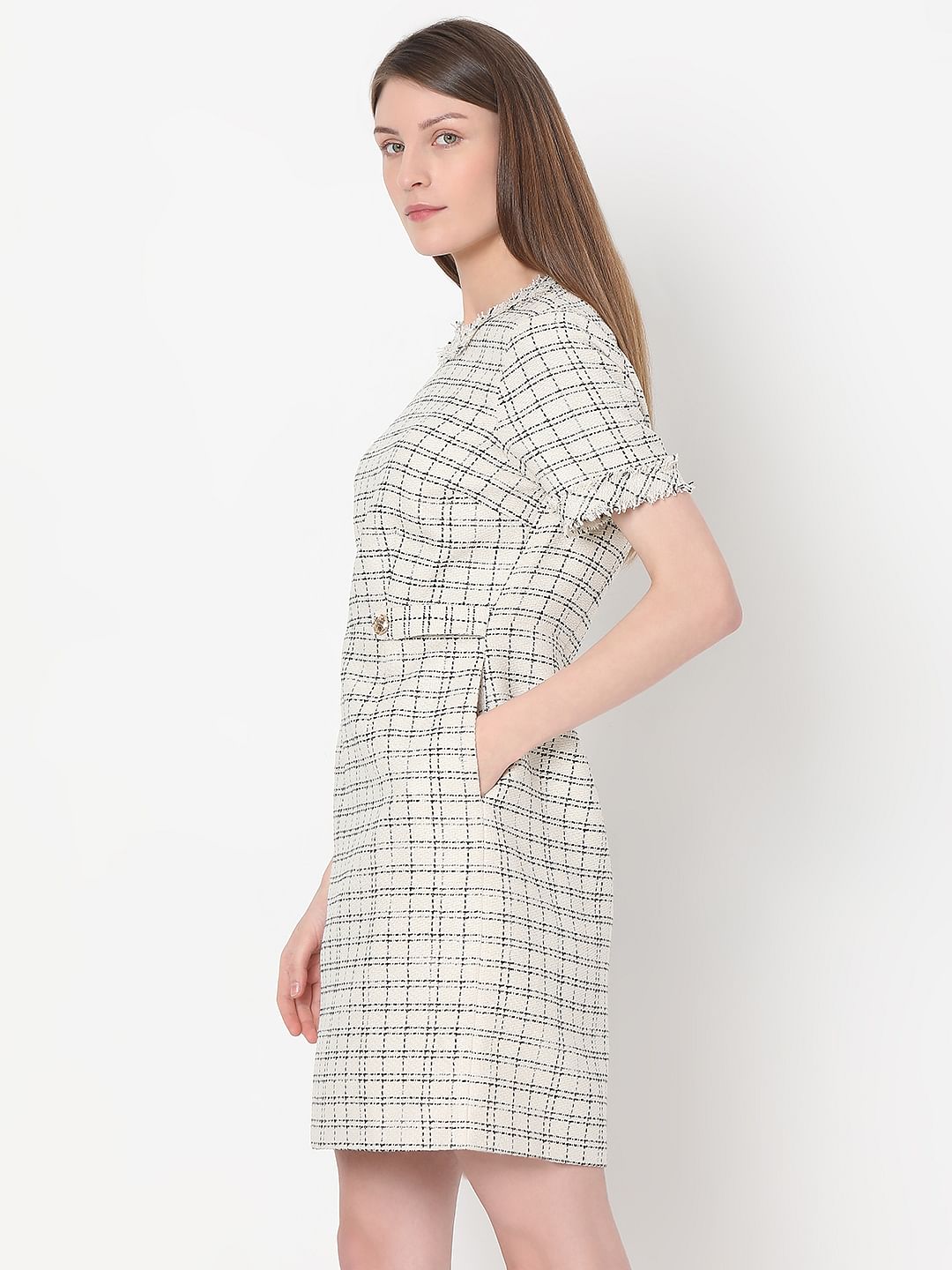 Off-White Tweed Shift Dress