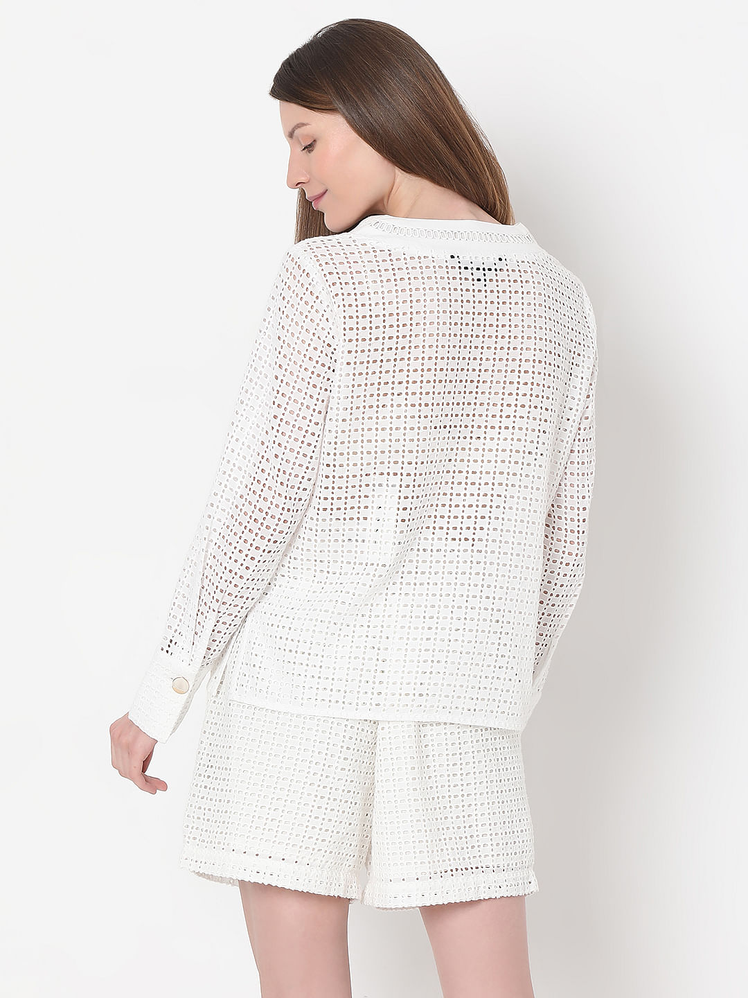 White Schiffli Co-Ord Set Top