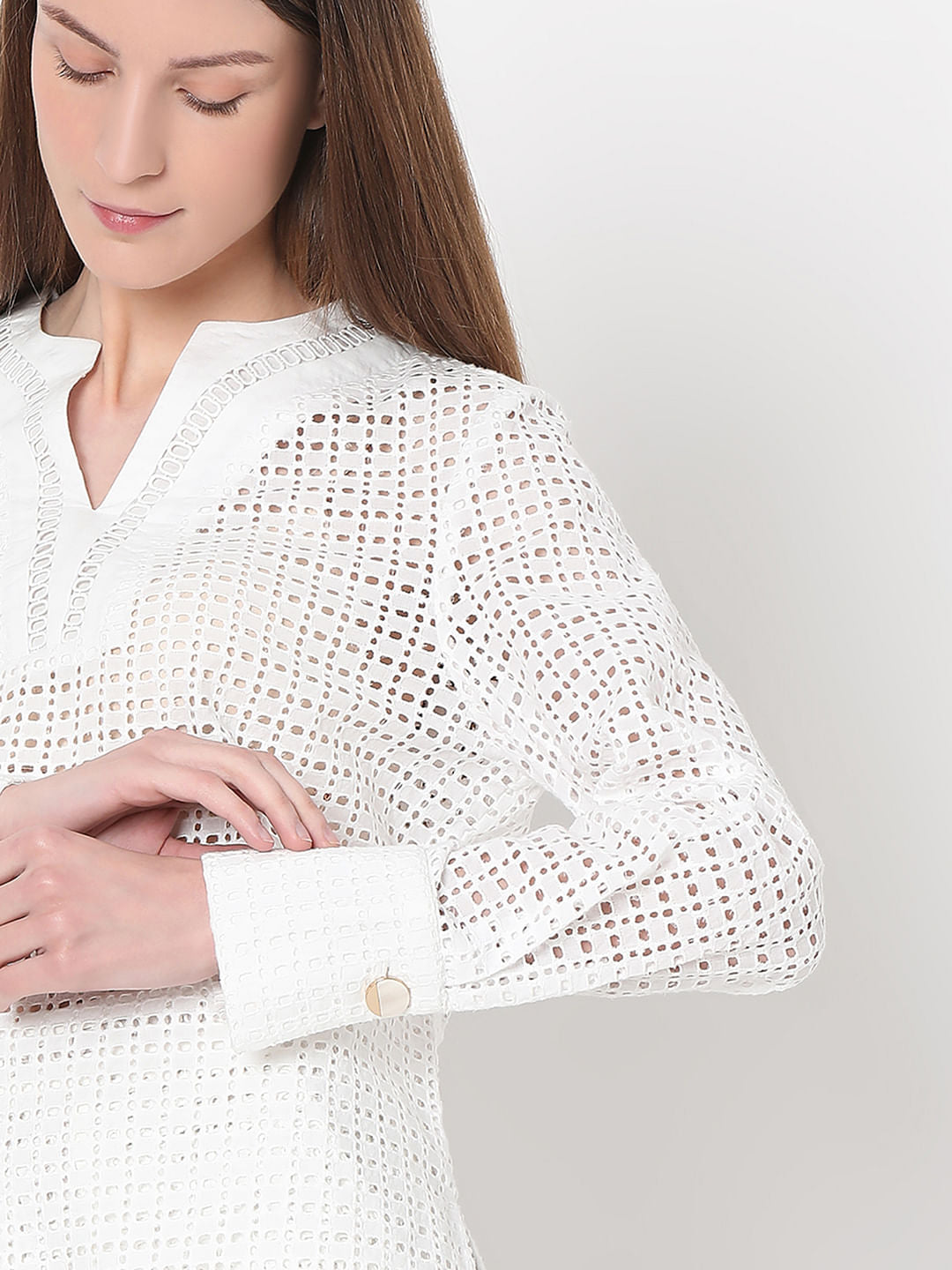 White Schiffli Co-Ord Set Top