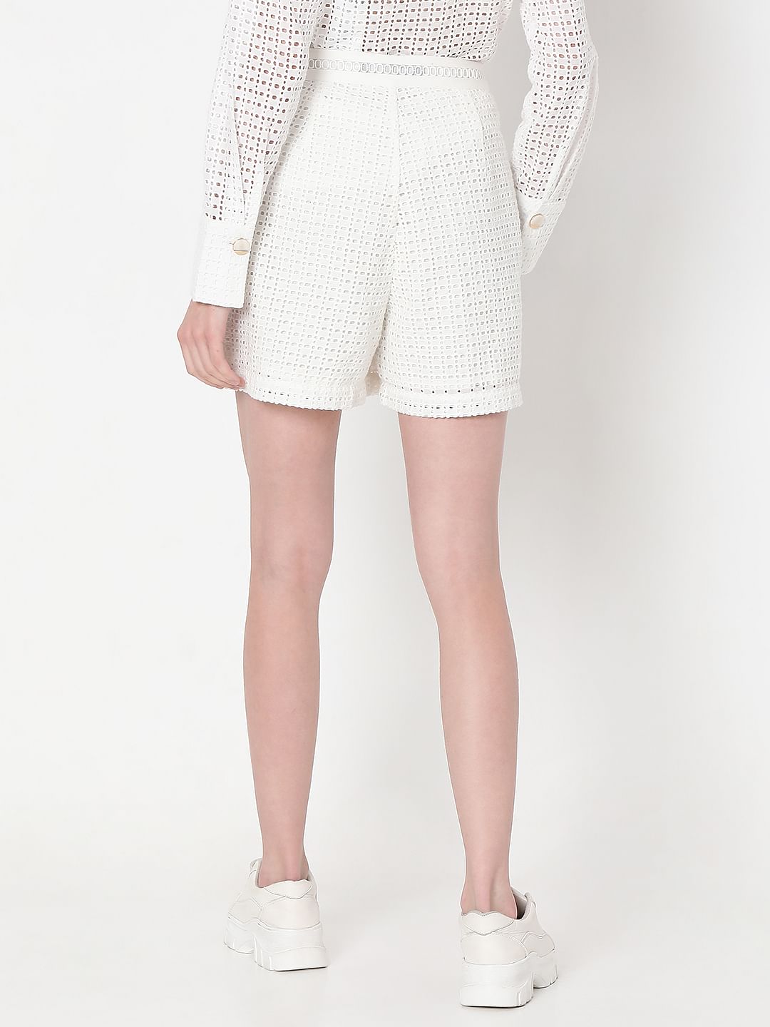 White Schiffli Co-Ord Set Shorts