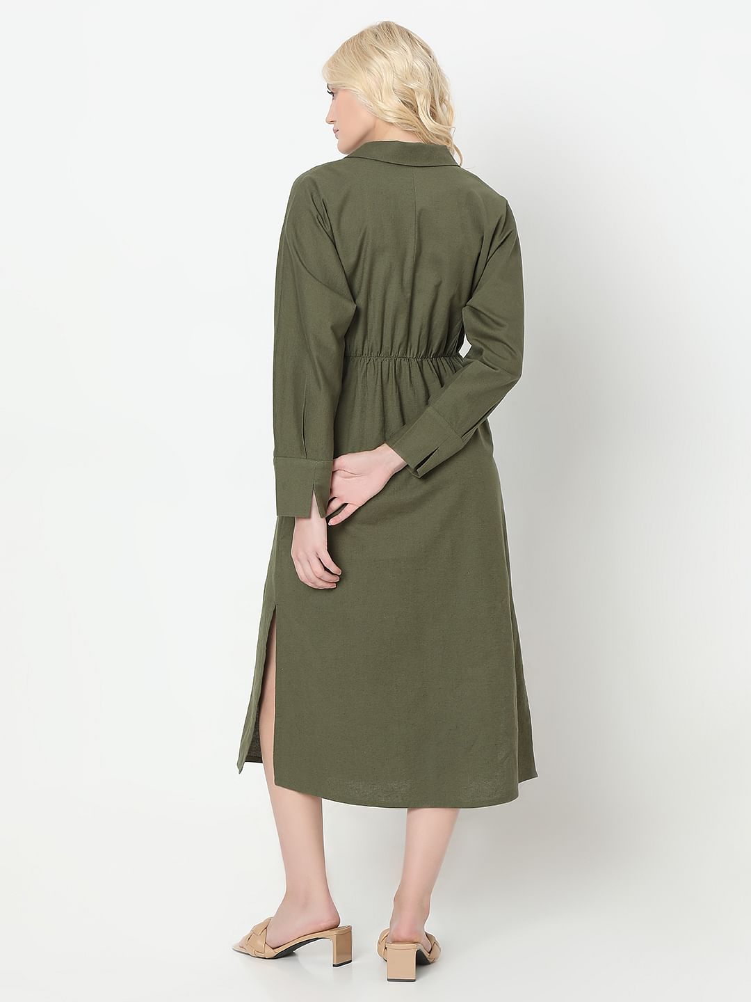 Green Cotton Shirt Dress
