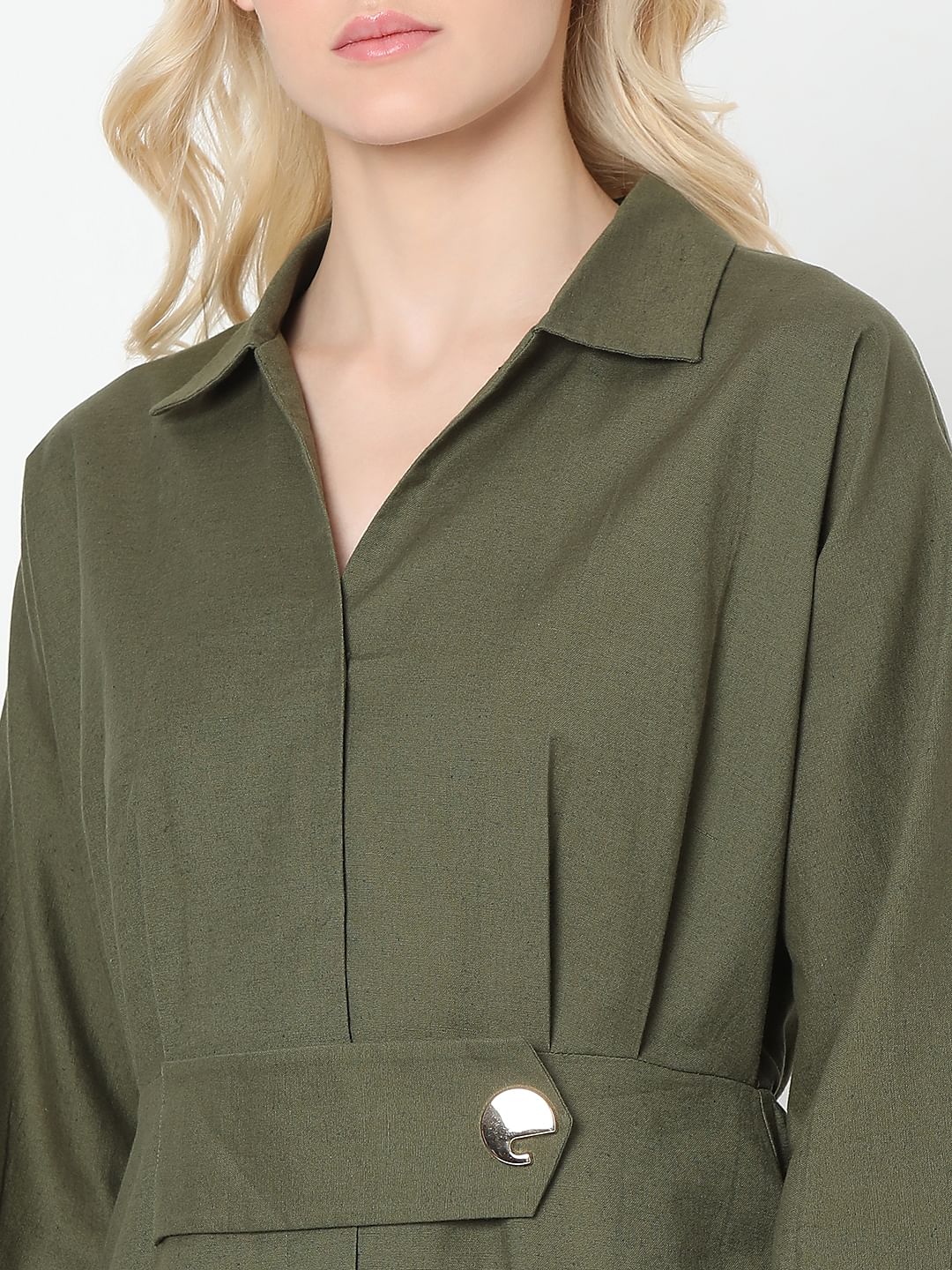 Green Cotton Shirt Dress