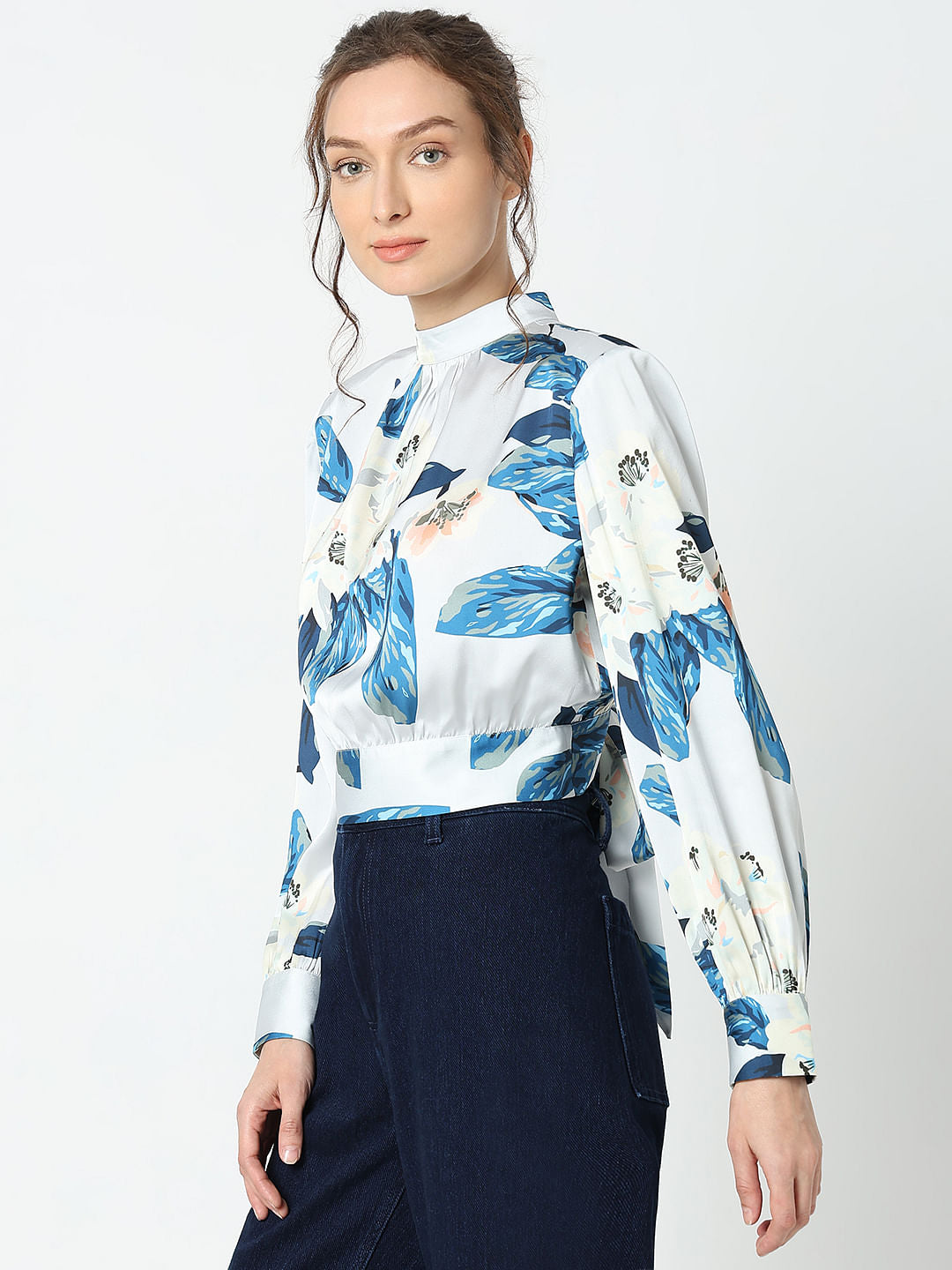 Blue Floral Print Top